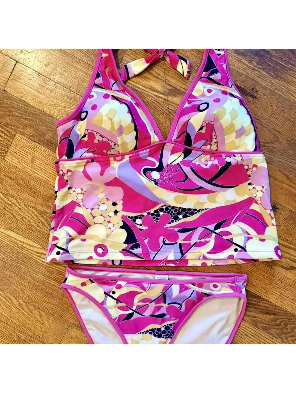 Vintage Spiegel Pink Psychedelic Retro Tankini Set - Size 12